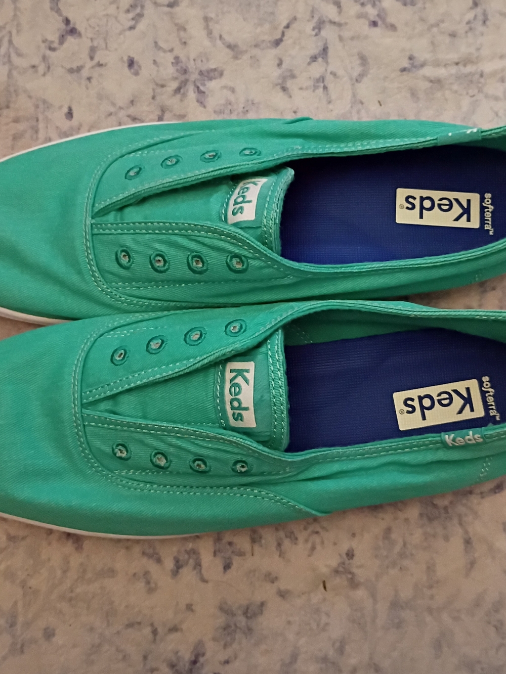 Keds Women's Slip-On Canvas Shoes in Green with Blue Insole